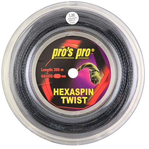 Pro's Pro Hexaspin Twist - Carrete de cuerda para tenis (200 m, 1,30 mm), color negro