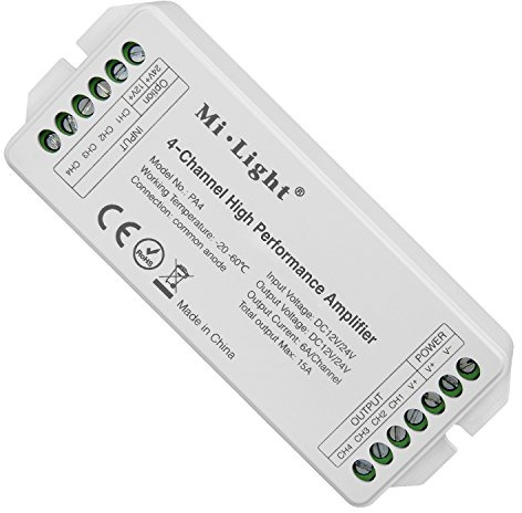 lighteu®, Mi.Light PA4 4 Kanal Hochleistungsverstärker DC12V 24V max. 15A RGB RGBW LED Verstärker Controller für RGB RGBW LED Streifen