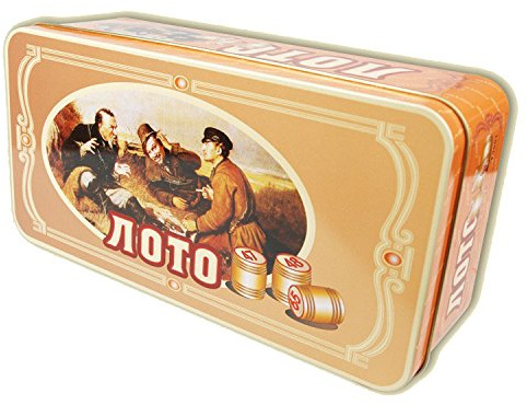 Rukauf Ryskt Lotto (Loto) lekset i metallåda med träfigurer, bingospel, familjespel, bingo