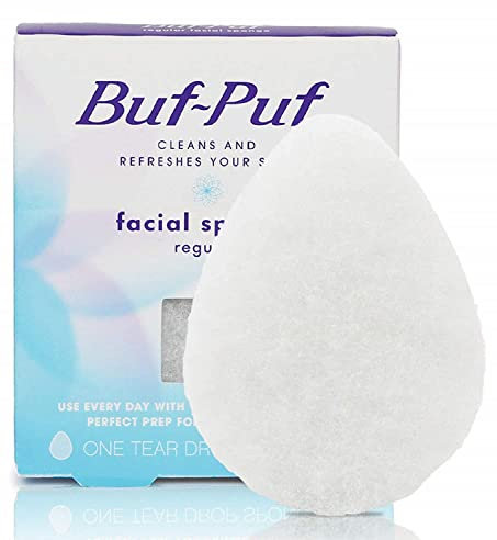 Buf-Puf Regular Facial Sponge, Dermatologist Developed, Removes Deep Down Dirt & Makeup that Causes Breakouts and Blackheads, Reusable, Exfoliating, White, 1 Count