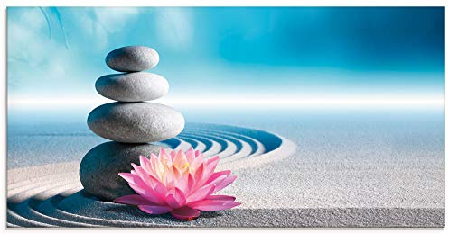 ARTland Wanddeko Glasbilder Wandbild Glas Bild einteilig 100x50 cm Querformat Asien Steine Sand Seerose Lilien Spa Zen Moderne Kunst S5XU