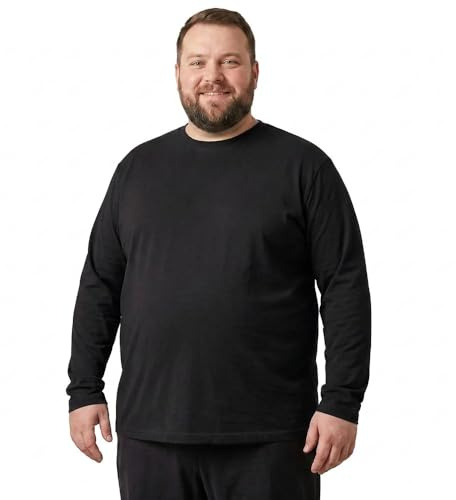 Logostar Camiseta Manga Larga Hombre 3XL - 15XL | Algodon Talles Grandes Con Cuello Redondo | Basicas Negro, 6XL