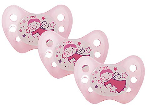 Dentistar® Nattsilikonnapp – set med 3 – nattlampa för baby – lyser i mörkret – storlek 3–14 månader – upplyst dummy – tandborste – tillverkad i Tyskland – BPA-fri – Fairy Pink