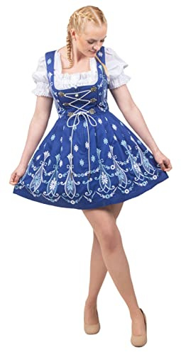 Dirndl Trachten Haus 3-Pcs Short Blue Women's German Dirndl Dress for Oktoberfest and Halloween 8