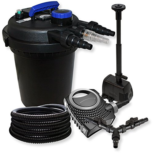 SunSun Kit complet: CPF-250 Filtre de bassin à pression jusqu’à 10000 L avec 11W lampe uv, CTF-8000 pompe 8000l/h 70W, 25m Tuyau 25 mm (1), HJ-943 ECO fontaine 800l/h 16W, Y-distributeur