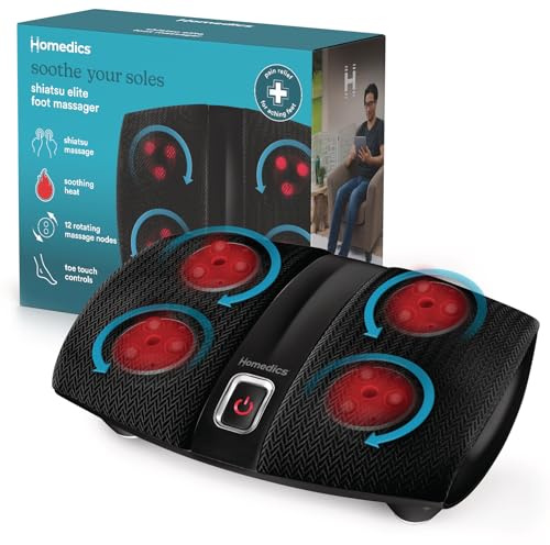 Homedics Shiatsu Select Foot Massager with Heat – Shiatsu Foot Massager with Heat, Therapeutic Kneading & Rolling, 4 Rotational Heads with 12 Massage Nodes, Toe-Touch Control