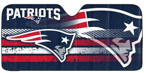 Fanmats 60062 NFL New England Patriots Windshield Sun Auto Shade, Sun Shield Sun Visor | Accordion tri-fold for storage | 59 x 29.5, Colorful Team Design