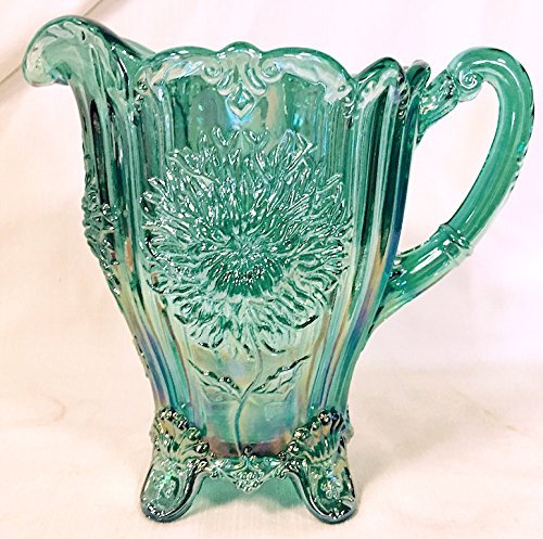 Dahlia Pattern Water Pitcher - Mosser Glass (Turquoise Carnival) by Rosso Glass