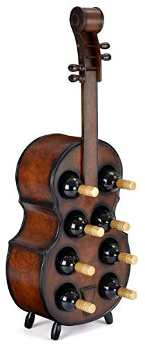 CHRISTOW Wooden Wine Rack, 8 Bottle Holder, Free Standing Violin Cello, Oak Effect Storage, Gift For Wine Lover, H101cm