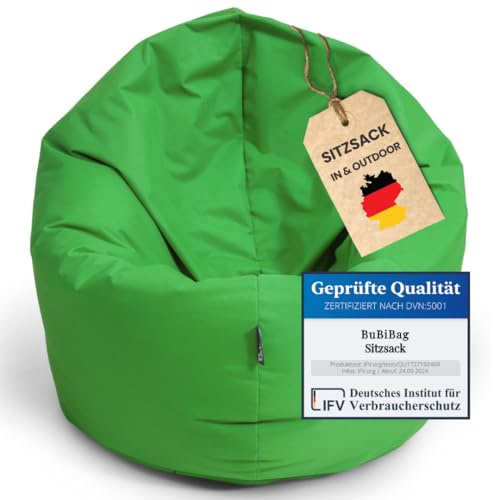 BuBiBag 2in1 Sitzsack L - XXL mit Füllung für Kinder & Erwachsene, Gaming Beanbag & Bodenkissen für Indoor & Outdoor Sessel Pflegeleicht & Wasserabweisend XL UNIVERSELL (Ø 130 cm Apfelgrün)