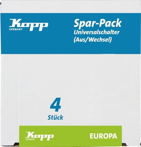 Kopp Europa Universalschalter in Arktis-Weiß - 4 Stück - Lichtschalter-Unterputz mit 10AX Schaltvermögen - Hochwertiger IP20 Schalter mit Steckklemmen - Stilvoller Wechselschalter-Unterputz 250V~