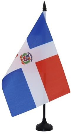 AZ FLAG Dominican Republic Table Flag 5'' x 8'' - Dominican Office Decoration 100% Polyester 21 x 14 cm - Mini Desk Flag with Pole and Black Plastic Base