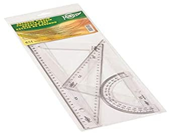 Faibo 806 - Estuche de Plástico con regla, escuadra, cartabón y semicírculo, 30 cm
