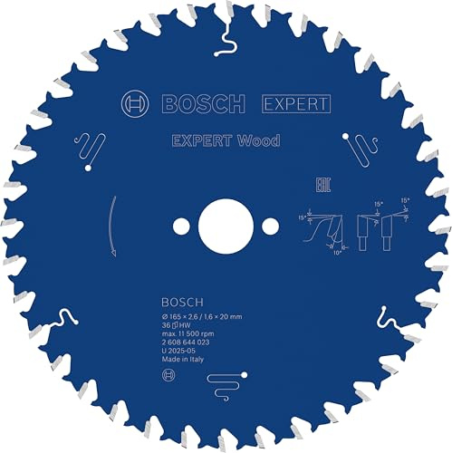 Bosch Accessories Professional 1x Kreissägeblatt Expert for Wood (Holz, Sägeblatt Ø 165 x 20 x 2,6 mm, 36 Zähne, Zubehör Kreissäge) | für Weichholz, Hartholz, Ø 165 mm, Professional Zubehör kabelgebundene Handkreissägen, Tauchsäge