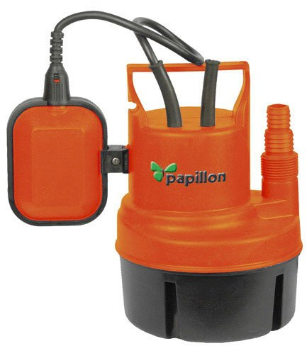 Papillon, electrobomba sumergible para agua limpia. Cuerpo ABS, IP68, potencia 2000W, h 25cm, Ø 17cm, nivel min. aspiración 5mm, impulsión Ø 3/4-1, caudal 3500 lt/hr, altura 5mt.