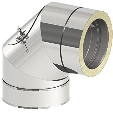 Schornstein - Reinigungswinkel DW doppelwandig 90°, Innendurchmesser 200mm; Innen/Außen je 0,5 mm Wandstärke, Edelstahl