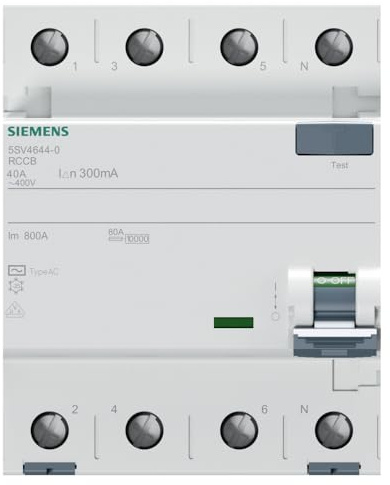 5SV46440 Interruptor Diferencial 4P Clase AC 300mA 40A 400 V