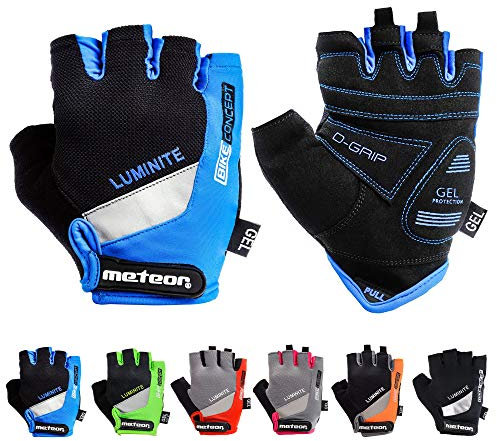meteor Fahrradhandschuhe, halber Finger, gepolstert, atmungsaktiv, Gel, gepolstert, stoßfest, rutschfest (XL, blau)