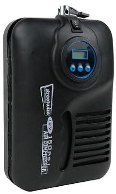Streetwize SWAC5 12V Digital Air Compressor - 150 PSI Tyre Inflator - Compact Air Pump with LED, Auto Shut Off, 3 Piece Adaptor Kit