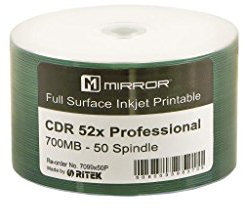 50 x Dragon Trading Ritek CD-R Professional Grade White Inkjet Printable Discs – 80 Min / 700MB Blank Media for Recording & Printing