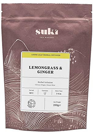 Suki Tea Lemongrass & Ginger - 250g Pack of Loose Leaf Tea - Lemon, Mint, Spice - Caffeine Free - Great Taste - Brews in 3-6 Minutes