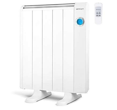 Orbegozo RRE 810, Emisor térmico bajo consumo, 800 W, 5 elementos reales, Aluminio, mando a distancia, funcionamiento programable,botón de desconexión total, pared o pie, color blanco