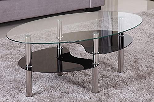 Euro Tische Couchtisch 98x55cm Klar Glas mit Ablagen in schwarz
