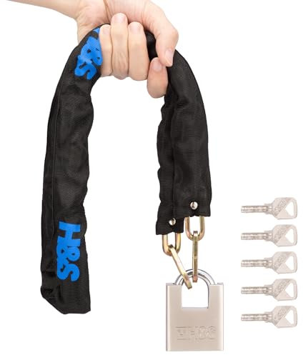 H&S Heavy Duty Motorbike Lock with Padlock | 6mm x 1.2m | Motorcycle & Scooter Lock with Security Chain | 2m Bike Locks High Security | Strong Chain & Locking Padlock (6mm Dia x 1200mm Length)