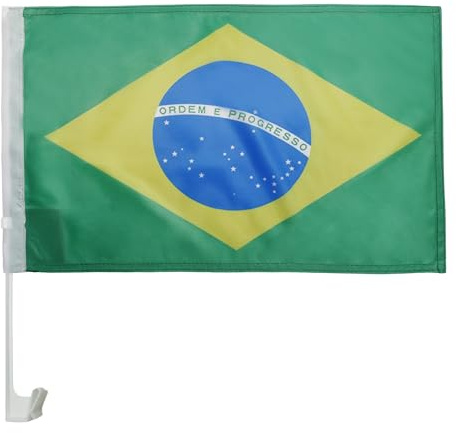 AZ FLAG Autofahne Brasilien 45x30 cm Brasilianische Mesh-Polyester Saugnapf | Für außen Autoflagge genähte wetterfeste Ausführung mit Kunststoffstab