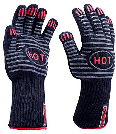 2er Set culinario Grillhandschuhe/Backhandschuhe, Profi Topflappen, bis 250 °C hitzebeständig, mit extra langem 11 cm Bund