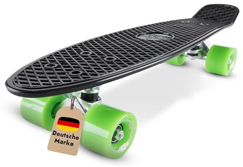 BIKESTAR Vintage Retro Cruiser Skateboard 60mm für Kinder und Erwachsene auch Anfänger ab ca. 6-8 Jahre | Schwarz & Grün