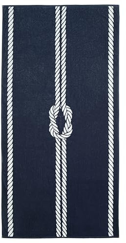 ZOLLNER Strandlaken - saugstarkes und strapazierfähiges Handtuch in 100x200 cm - waschbar bis 60°C - Baumwolle in blau - Elegantes Seil und Knoten Design - Oeko Tex® Zertifiziert
