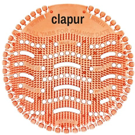 clapur Urinal-Sieb (2x), Urinal-Duftnetz & Spritzschutz für Pissoir, bekämpft Gestank, Urinstein & Verstopfung, Mango-Duft, passt in alle Urinale, 30 Tage anhaltend, rund, orange