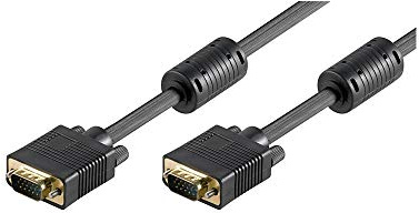 goobay 50135 VGA auf VGA Kabel 2m / Monitorkabel/Full HD SVGA Bildschirmkabel/VGA Stecker 15 polig vergoldet / 2X Ferritkern Monitor Kabel/Schwarz / 2m