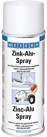 WEICON Zink-Alu-Spray 400 ml, Rostschutzfarbe für alle Metalle, Korrosionsschutz, Farbe: frische Feuerverzinkung
