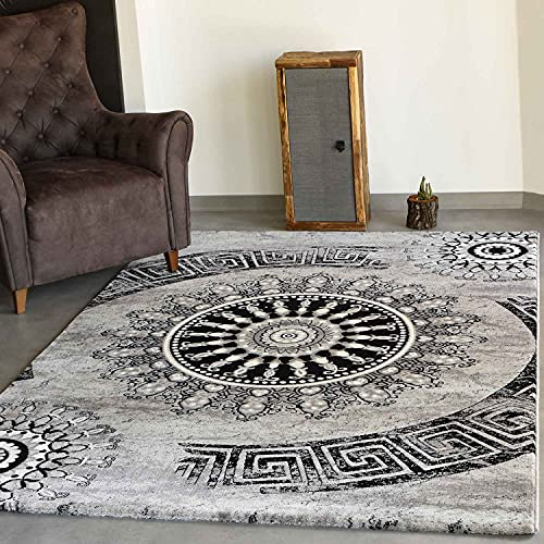 VIMODA Teppich kurzflor Klassisch Orient Design Vintage Mandala Dunkelbraun Grau Anthrazit, für Wohnzimmer, Schlafzimmer, Maße:200 x 290 cm