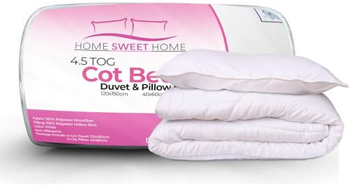 Home Sweet Home UK Anti Allergy 4.5 Tog Toddler Cot Bed Duvet And Pillow Set - 100% Microfiber Cotbed Duvet(120x150cm) And pillow(40x60cm), Machine Washable Soft Touch Toddler Pillow And Duvet Set
