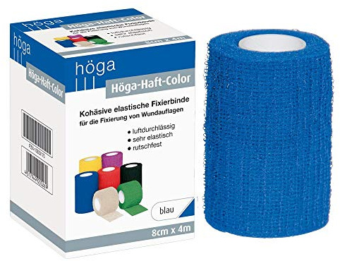 Höga-häfte färg blå 8 cm x 4 m töjd, kohäsive (självhäftande) elastisk fast binde, 2-pack (2 x 1 styck)