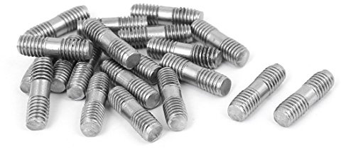 sourcing map 20Pcs Goujon Double Extrémité Fileté Vis Boulon M6 x 20mm | 304 Inox Acier