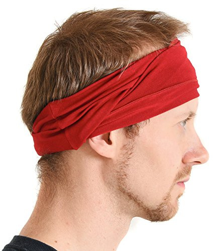CHARM Homme Élastique Bandana Bandeau Japonais, Rouge | Femme Cheveux Longs, Tête Dreads, Foulard à Enrouler