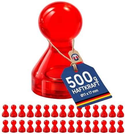 30 x Kegelmagnet Kegel Pinnwand Magnet Neodym, Acryl - Ø 11 x 17mm - in 7 Farben - Haftkraft: 500g (bis zu 15 Blatt Papier DIN A4) - für Pinnwand, Kühlschrank, Whiteboard, Farbe:orange