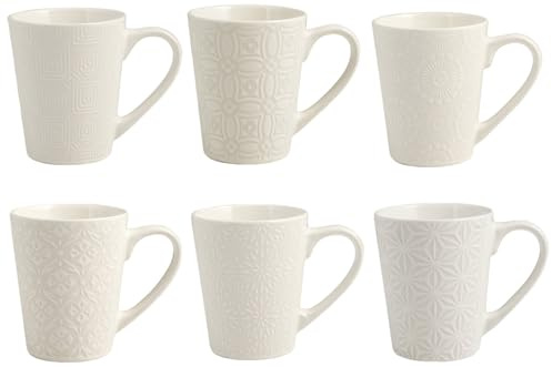 H&H Silhouette Lot de 6 tasses à café en grès Blanc 300 ml