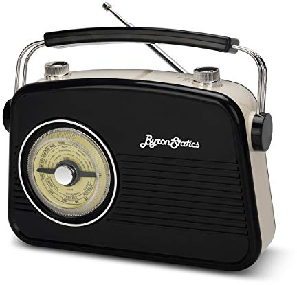 ByronStatics Black AM FM Radio - Small Portable Radios Vintage/Retro with Headphone Jack, Large Analog Rotary Tuning Dial - Power Plug or 4 x 1.5V AA Battery