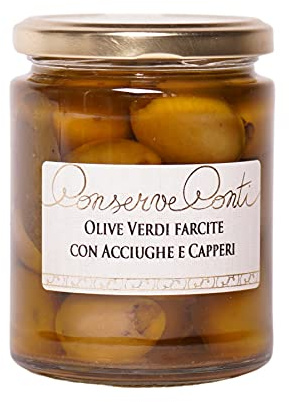 Conserve Conti - Olive verdi farcite con Acciughe e Capperi - 2 vasi da ml. 314/540 g - produzione artigianale siciliana