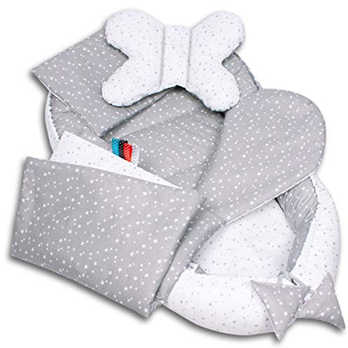 PaLulli 3-TLG Baby Ausstattung-Set Kuschelnest Babynest 95x55cm Baby-Matratze Kuscheldecke Babybett 100% Baumwolle Hypoallergisch Für 0-8 Monate