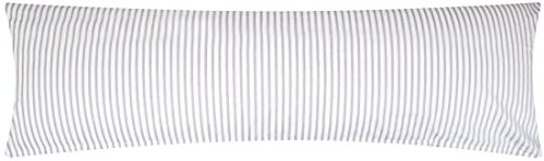 Baumwoll Renforcé Seitenschläferkissen Bezug 40x145cm - Grau und Weiß gestrieft - 100% Baumwolle, Stillkissenbezug (KY-Streifen-001)