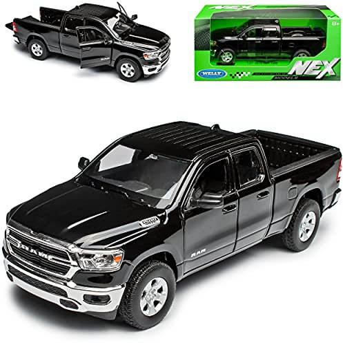 Welly Dodge Ram 1500 Pick-Up Doppelkabine Dunkel Schwarz 5. Generation Ab 2019 1/27 1/24 Modell Auto mit individiuellem Wunschkennzeichen