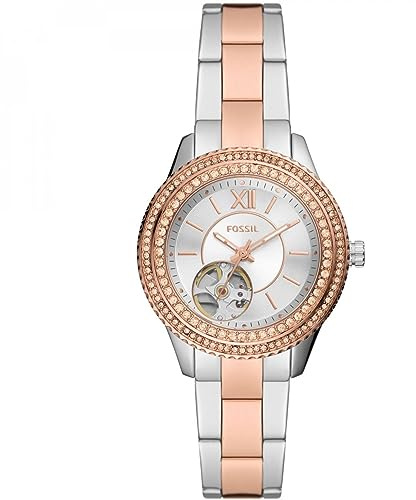 Fossil Orologio Stella da donna, movimento automatico, cassa in acciaio inossidabile riciclato (almeno al 50%) di 34 mm con bracciale in acciaio inossidabile, ME3214