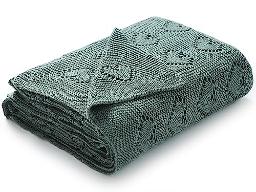 mimixiong Manta de bebé de Punto Celular 100% algodón, 100 x 80 cm (Verde Oscuro)