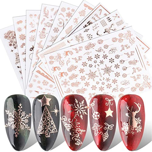 Nagelsticker Weihnachten, 9 Blatt Selbstklebend Nagelaufkleber Nail Art Sticker Dekoration Nageldesign Zubehör